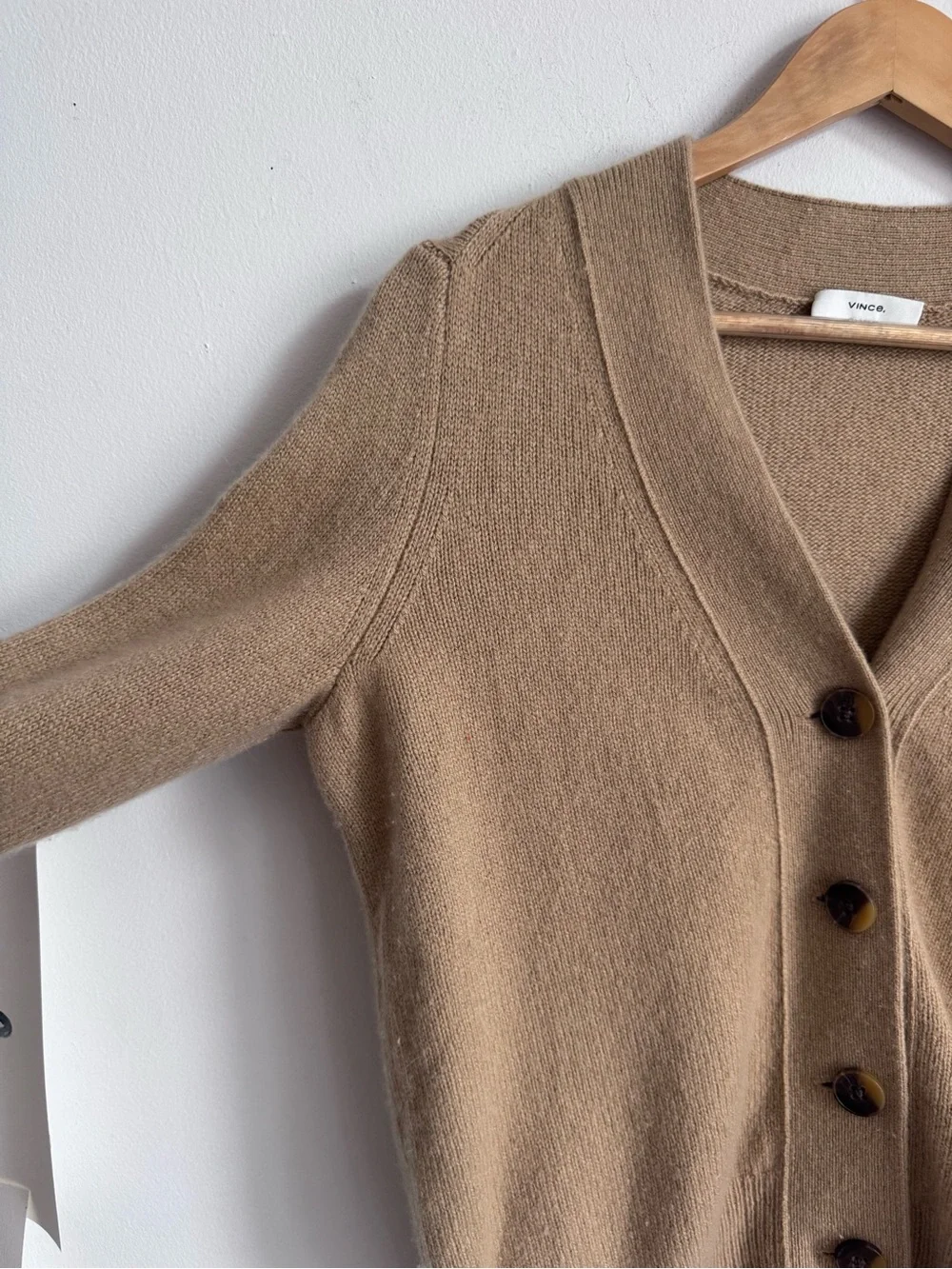 Vince Shrunken Button Cashmere Cardigan In Sand M $375